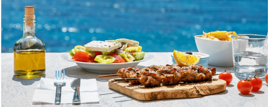 greek food with a sea view