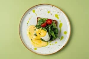 Easter plate, Delightful,Brunch,With,Poached,Eggs,Nestled,On,Fresh